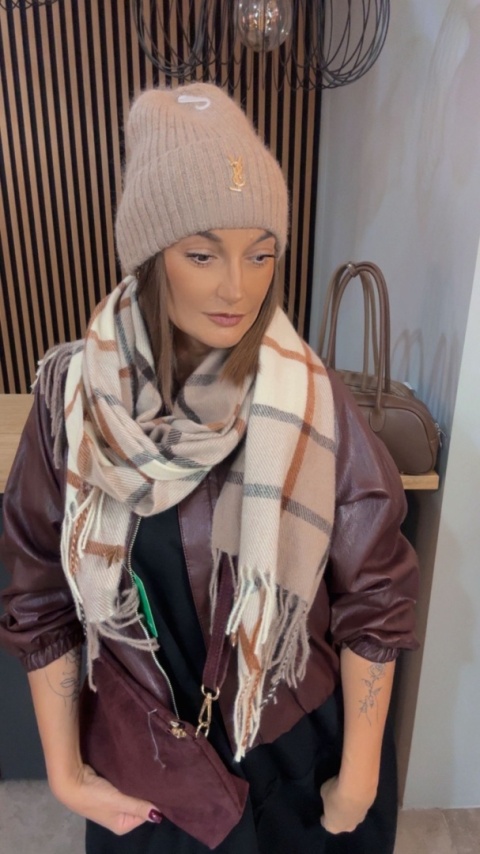 Czapka zimowa YSL - angora - Beżowa