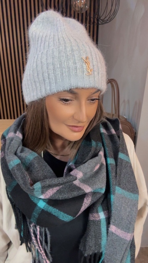 Czapka zimowa YSL - angora - Szara