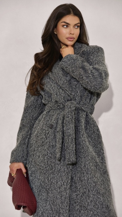 DWURZĘDOWY PŁASZCZ Z TKANINY BOUCLÉ Z PASKIEM