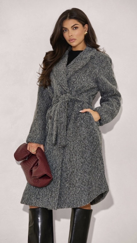 DWURZĘDOWY PŁASZCZ Z TKANINY BOUCLÉ Z PASKIEM