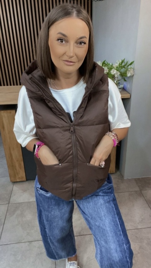 Kamizelka z kapturem Naturalny Puch Czekolada