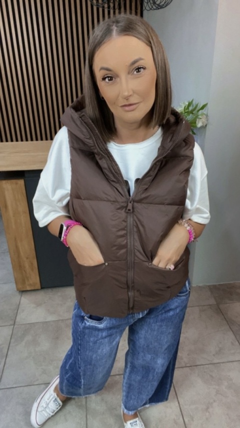 Kamizelka z kapturem Naturalny Puch Czekolada