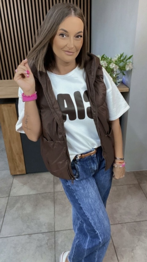 Kamizelka z kapturem Naturalny Puch Czekolada