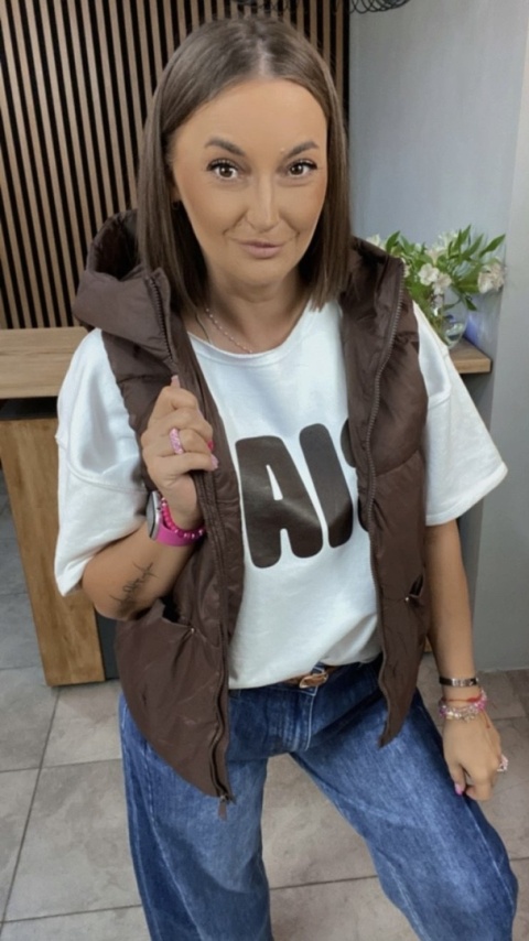 Kamizelka z kapturem Naturalny Puch Czekolada