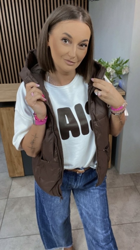 Kamizelka z kapturem Naturalny Puch Czekolada