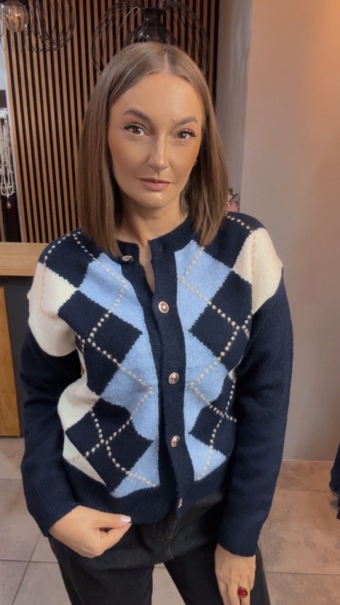 Kardigan damski LAVYSH – Granatowo–błękitny