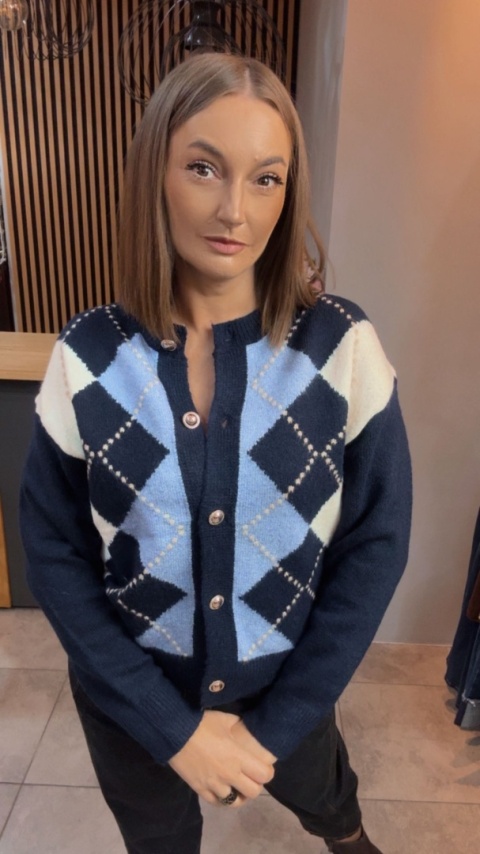 Kardigan damski LAVYSH – Granatowo–błękitny