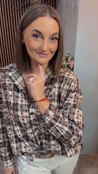 Koszula VICBEE - brązowo-beżowa krata w kropki