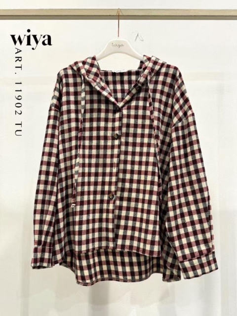 Koszula z kapturem w kratę – Bordo