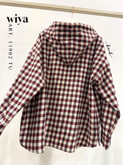 Koszula z kapturem w kratę – Bordo