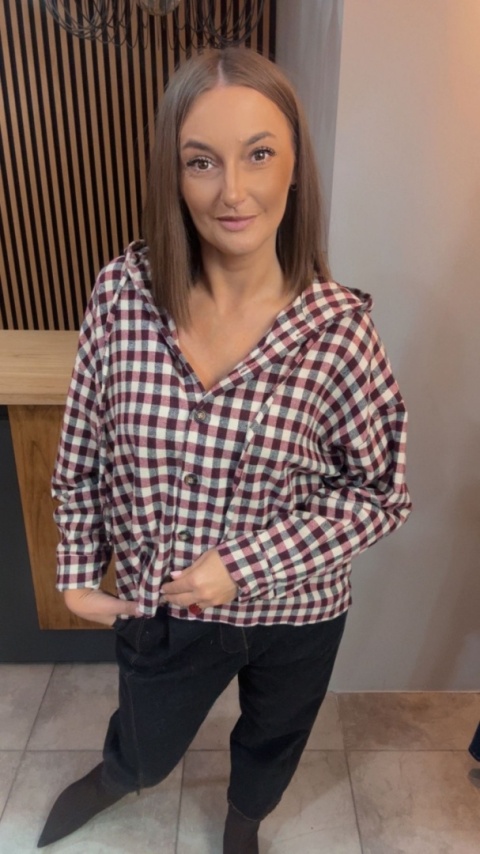 Koszula z kapturem w kratę – Bordo
