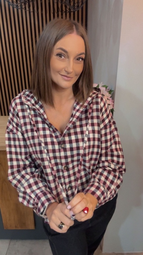 Koszula z kapturem w kratę – Bordo