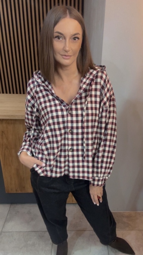 Koszula z kapturem w kratę – Bordo