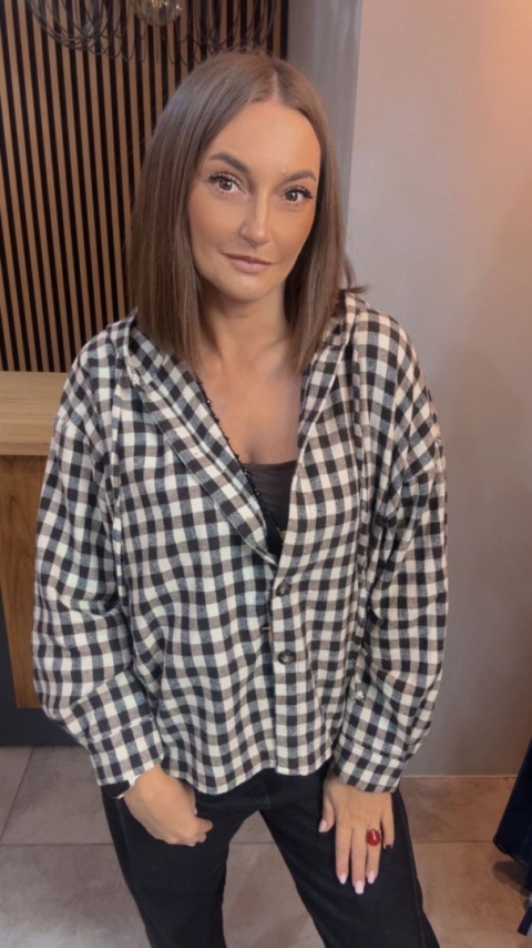 Koszula z kapturem w kratę – Brązowa