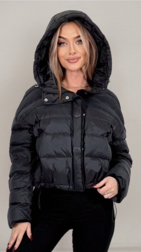 Kurtka z naturalnym puchem i kapturem - Czarna