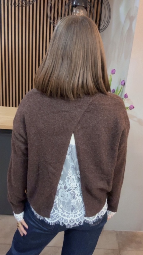Sweter z koronką Vinceotto - Czekolada