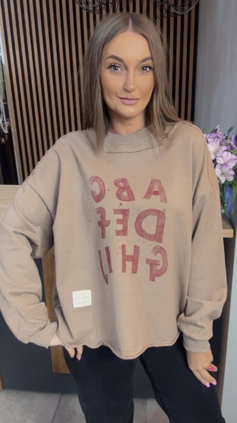 Bluza Oversize „Art Letters” - Ciepły Beż