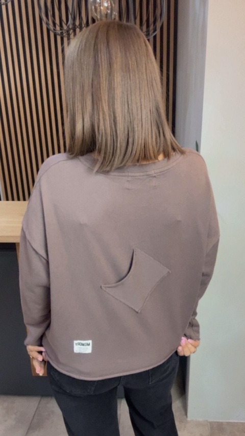 Bluza damska oversize z ozdobną kieszonką - taupe