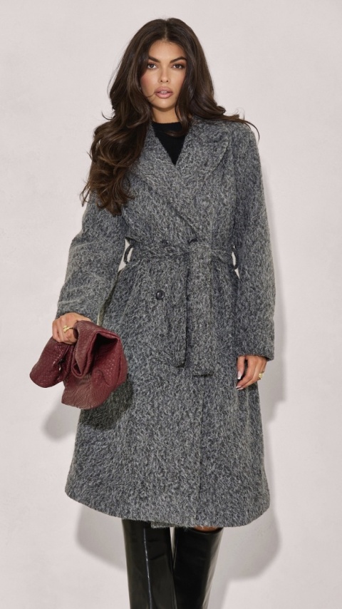 DWURZĘDOWY PŁASZCZ Z TKANINY BOUCLÉ Z PASKIEM