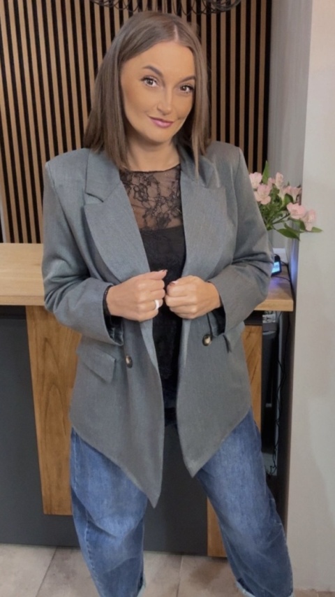 Elegancka Marynarka Dwurzędowa – Szara