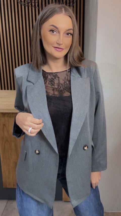 Elegancka Marynarka Dwurzędowa – Szara