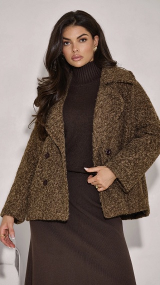 KRÓTKI PŁASZCZ Z DWURZĘDOWYM ZAPIĘCIEM Z TKANINY BOUCLÉ