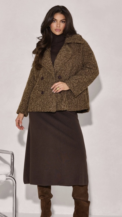 KRÓTKI PŁASZCZ Z DWURZĘDOWYM ZAPIĘCIEM Z TKANINY BOUCLÉ