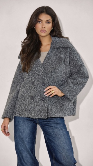 KRÓTKI PŁASZCZ Z DWURZĘDOWYM ZAPIĘCIEM Z TKANINY BOUCLÉ