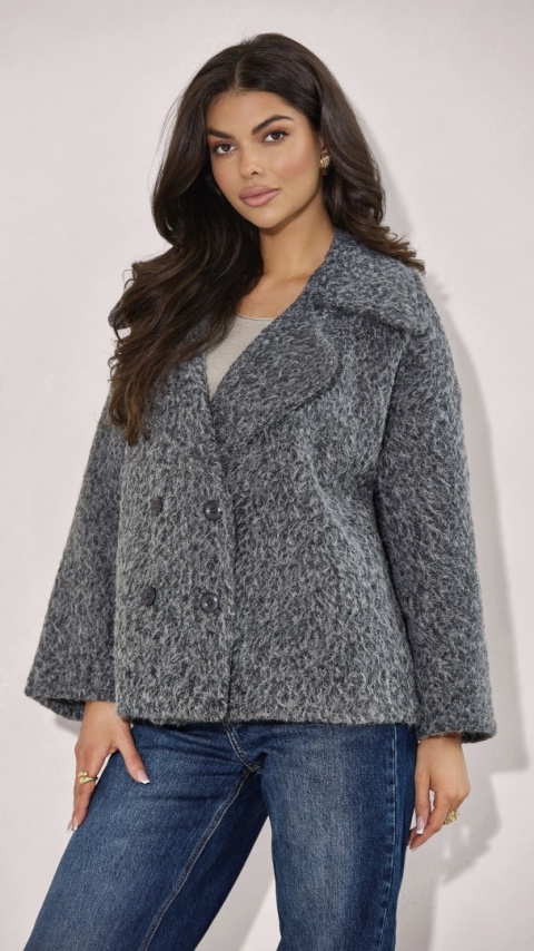 KRÓTKI PŁASZCZ Z DWURZĘDOWYM ZAPIĘCIEM Z TKANINY BOUCLÉ