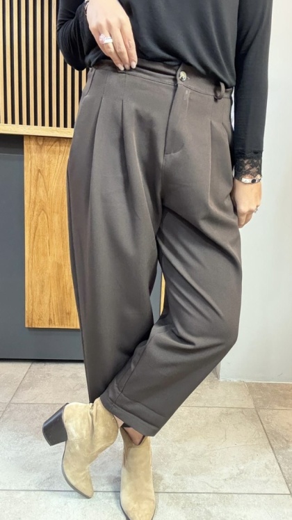 Spodnie z zakładkami - Brązowe