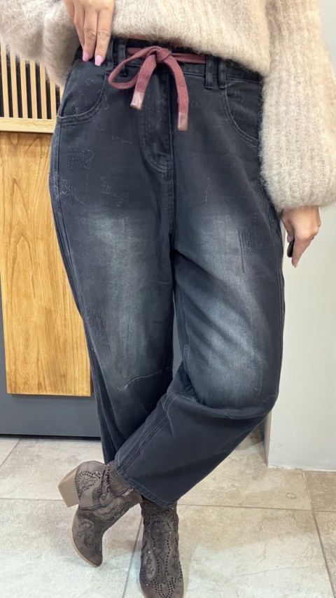 Jeansy premium MU YAN Original Design – Czarny Denim z Wiązaniem