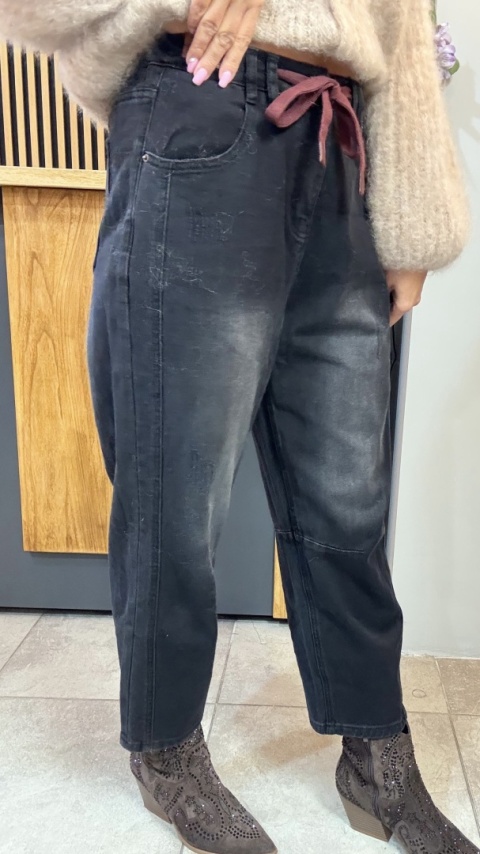 Jeansy premium MU YAN Original Design – Czarny Denim z Wiązaniem