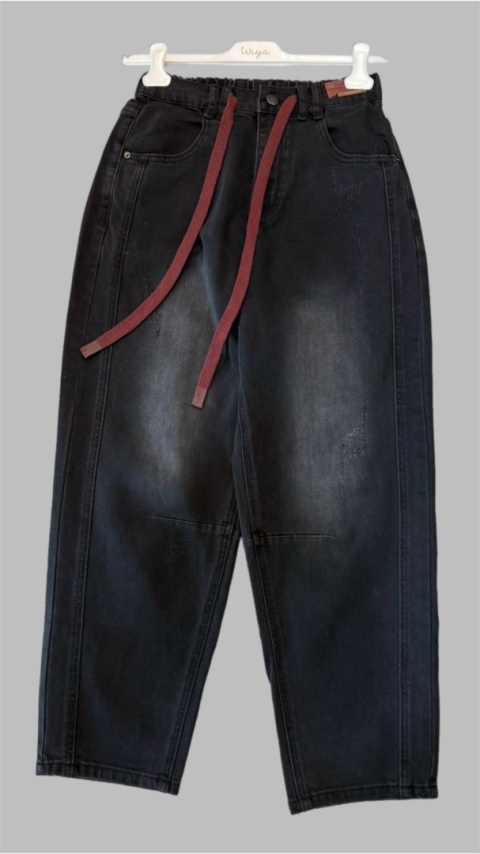 Jeansy premium MU YAN Original Design – Czarny Denim z Wiązaniem