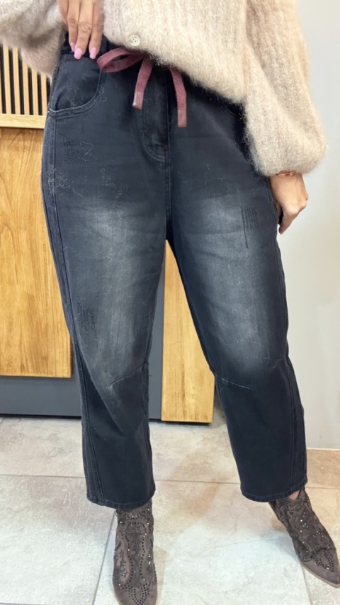 Jeansy premium MU YAN Original Design – Czarny Denim z Wiązaniem