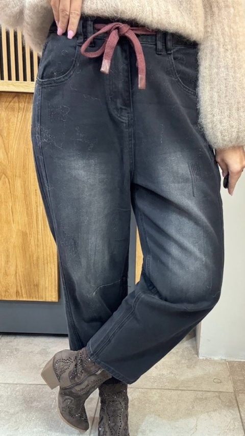 Jeansy premium MU YAN Original Design – Czarny Denim z Wiązaniem