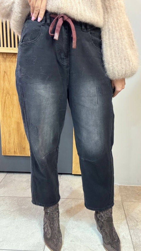 Jeansy premium MU YAN Original Design – Czarny Denim z Wiązaniem