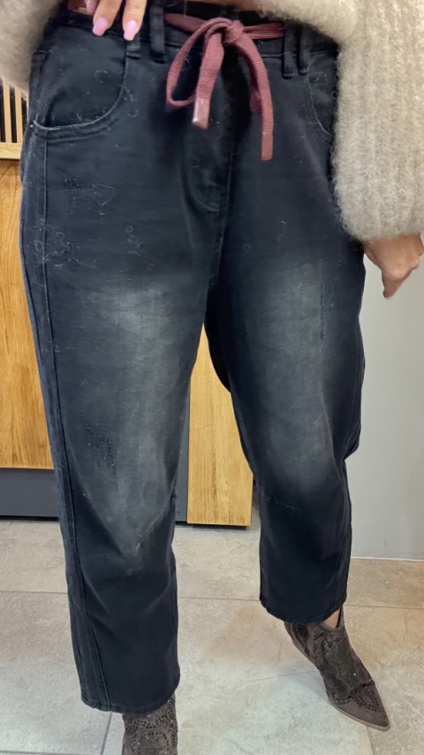 Jeansy premium MU YAN Original Design – Czarny Denim z Wiązaniem