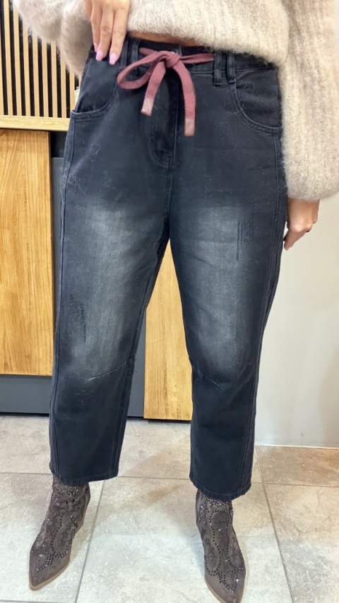 Jeansy premium MU YAN Original Design – Czarny Denim z Wiązaniem