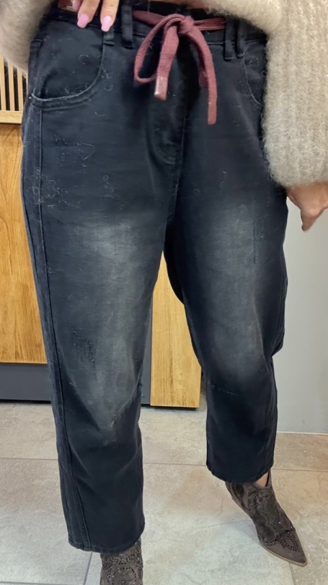 Jeansy premium MU YAN Original Design – Czarny Denim z Wiązaniem