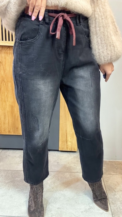 Jeansy premium MU YAN Original Design – Czarny Denim z Wiązaniem