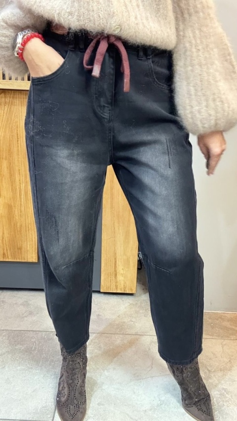 Jeansy premium MU YAN Original Design – Czarny Denim z Wiązaniem