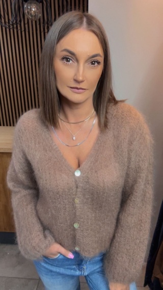 Kardigan z mieszanki moheru – Karmelowy