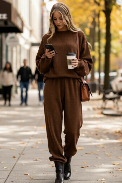 Komplet sztruksowy Lenoshka - Karmel