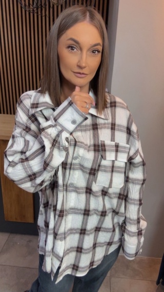 Koszula Oversize w Kratę – 100% Bawełna (kromowo-brązowa)