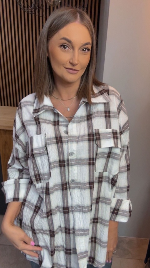 Koszula Oversize w Kratę – 100% Bawełna (kromowo-brązowa)