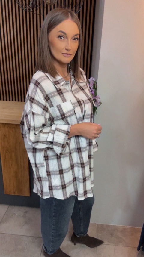 Koszula Oversize w Kratę – 100% Bawełna (kromowo-brązowa)