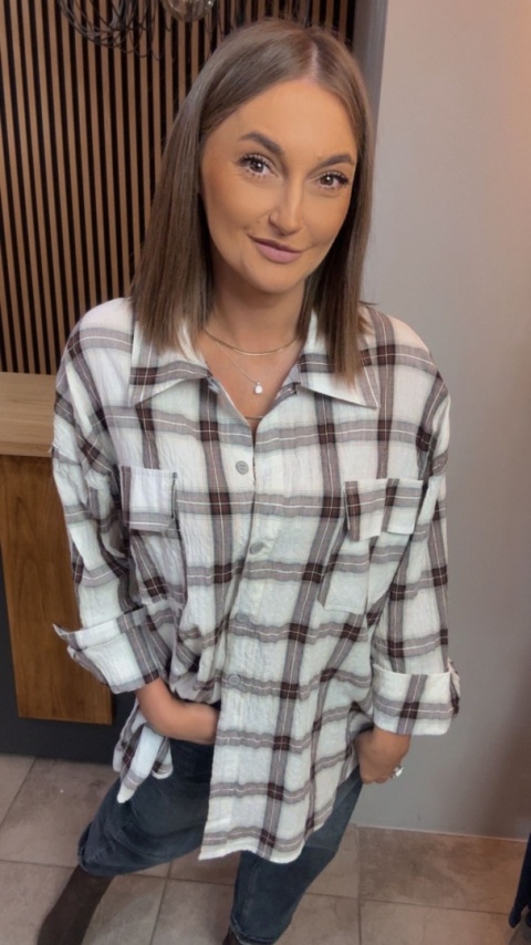 Koszula Oversize w Kratę – 100% Bawełna (kromowo-brązowa)