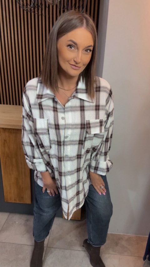 Koszula Oversize w Kratę – 100% Bawełna (kromowo-brązowa)