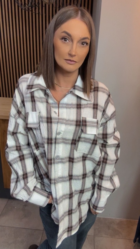 Koszula Oversize w Kratę – 100% Bawełna (kromowo-brązowa)