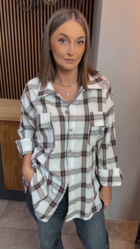 Koszula Oversize w Kratę – 100% Bawełna (kromowo-brązowa)